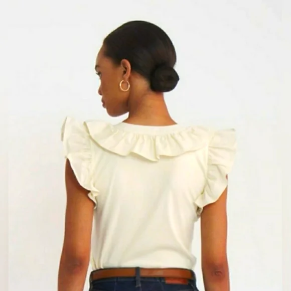 Lauren Ralph Lauren Women's Ruffle-Trim Cotton Sleeveless Top - XL -Winter Cream - Picture 2 of 7